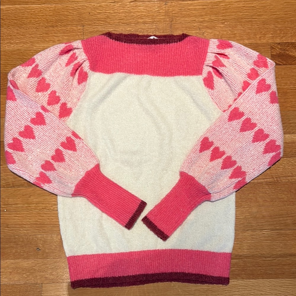 THML Pink and Cream Heart Pattern Crew Neck Sweater - wore once